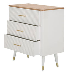 Commode en bois blanc 3 tiroirs Matera plateau bois marron pieds métal doré
