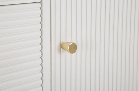 Armoire Matera bois blanc avec plateau bois brun et pieds métal doré