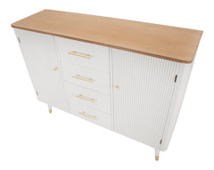 Armoire Matera bois blanc avec plateau bois brun et pieds métal doré