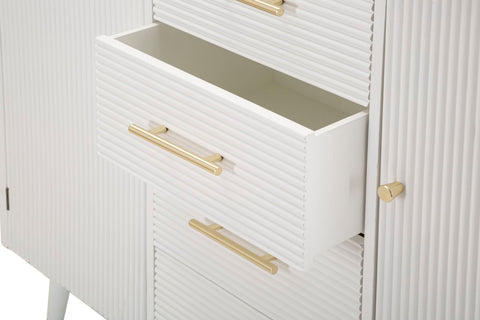 Armoire Matera bois blanc avec plateau bois brun et pieds métal doré
