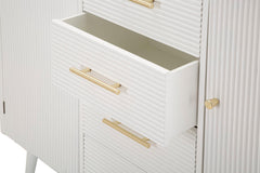 Armoire Matera bois blanc avec plateau bois brun et pieds métal doré