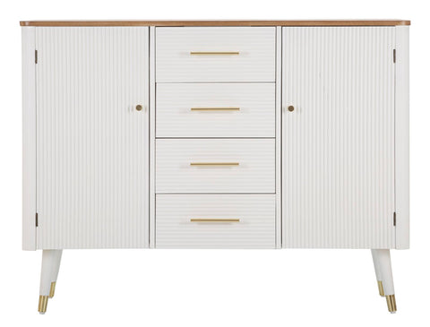 Armoire Matera bois blanc avec plateau bois brun et pieds métal doré