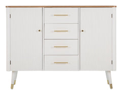 Armoire Matera bois blanc avec plateau bois brun et pieds métal doré