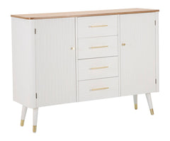 Armoire Matera bois blanc avec plateau bois brun et pieds métal doré