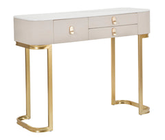Console 3 tiroirs Tissu Blanc dessus façon Marbre pieds dorés