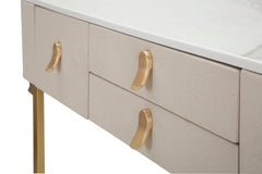 Console 3 tiroirs Tissu Blanc dessus façon Marbre pieds dorés