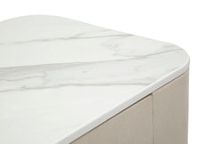 Console 3 tiroirs Tissu Blanc dessus façon Marbre pieds dorés