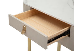 Console 2 tiroirs tissu Blanc dessus marbre pieds dorés
