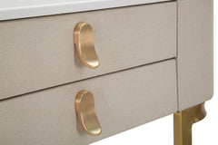 Console 2 tiroirs tissu Blanc dessus marbre pieds dorés