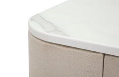 Console 2 tiroirs tissu Blanc dessus marbre pieds dorés