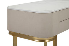 Console 2 tiroirs tissu Blanc dessus marbre pieds dorés