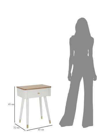 Table de chevet MATERA Bois Blanc et dessus en Bois Brun pieds Métal Doré