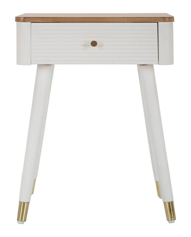 Table de chevet MATERA Bois Blanc et dessus en Bois Brun pieds Métal Doré