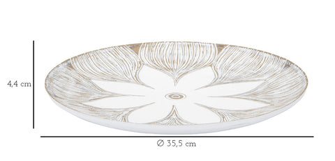 Plateau décoratif rond Atènes en Polyrésine couleur Blanc et motifs dorés