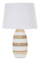 Lampe de table en céramique blanche et dorée abat-jour tissu blanc