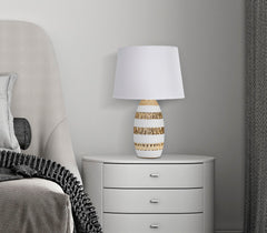 Lampe de table en céramique blanche et dorée abat-jour tissu blanc