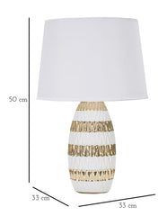 Lampe de table en céramique blanche et dorée abat-jour tissu blanc