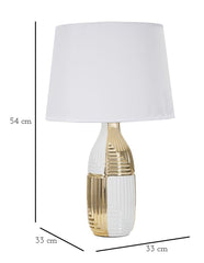 Lampe de table Glam Line Céramique Blanche et Dorée abat-jour Tissu Blanc