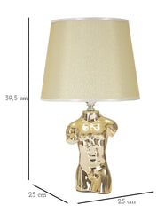 Lampe de table buste d'homme céramique dorée abat-jour tissu beige