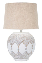 Lampe de table ronde Athènes Résine Blanc abat-jour Tissu Beige