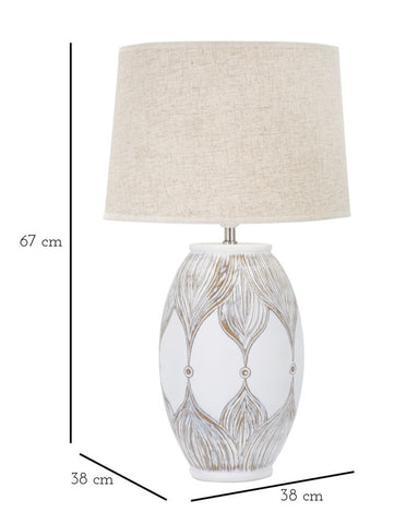 Lampe de table Athenes en Polyrésine et abat-jour en Tissu Beige