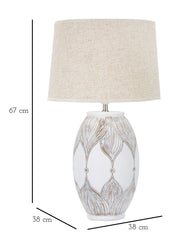 Lampe de table Athenes en Polyrésine et abat-jour en Tissu Beige