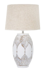 Lampe de table Athenes en Polyrésine et abat-jour en Tissu Beige