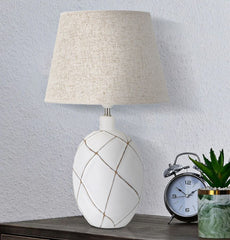 Lampe de table en résine décorations géométriques abat-jour tissu beige