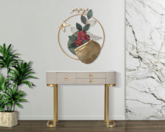 Console 3 tiroirs Tissu Blanc dessus façon Marbre pieds dorés