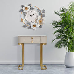 Console 2 tiroirs tissu Blanc dessus marbre pieds dorés