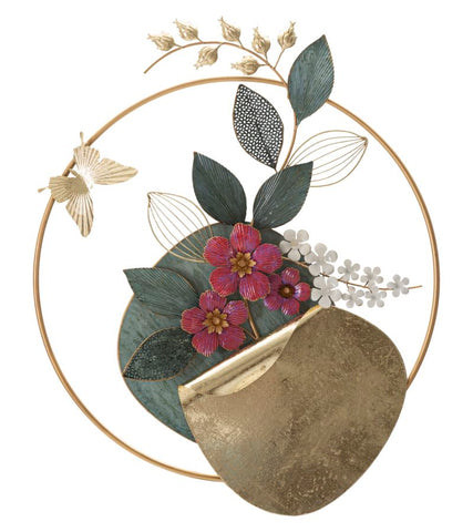 Panneau mural décoratif en métal 3D rond fleurs colorées
