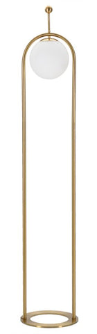 Lampadaire en métal doré abat-jour sphérique en verre blanc