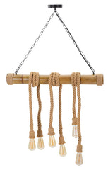 Lampe suspendue métal bambou et corde 6 points lumineux