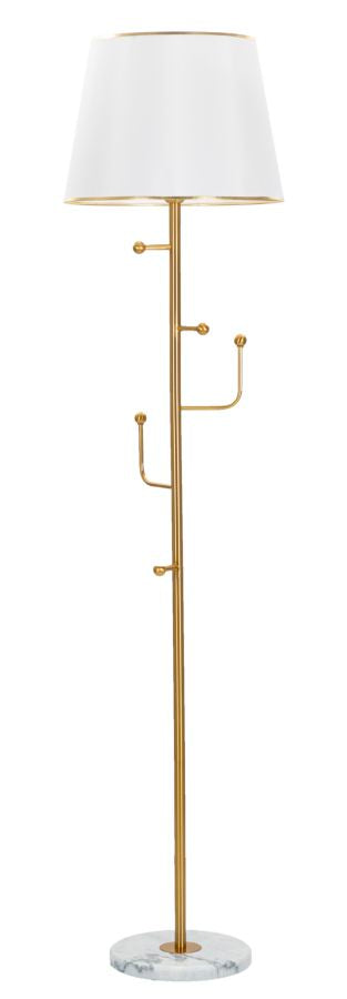 Lampe sur pied en métal doré abat-jour tissu blanc base en marbre