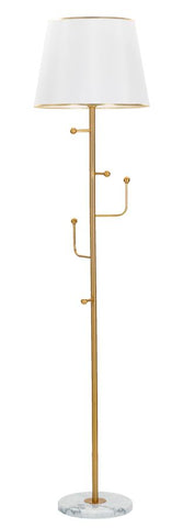 Lampe sur pied en métal doré abat-jour tissu blanc base en marbre