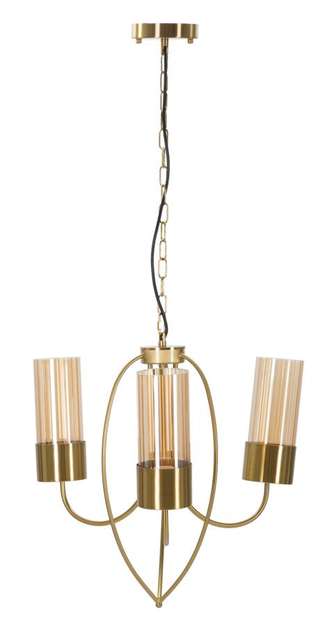 Plafonnier 3 lumières métal doré et verre