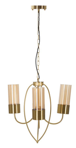 Plafonnier 3 lumières métal doré et verre