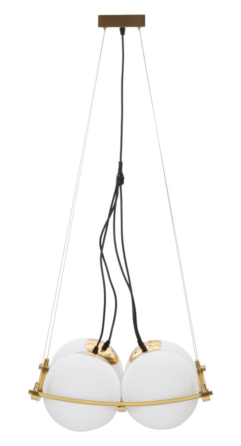 Suspension géométrique JAPON métal doré et verre blanc