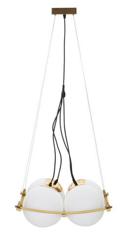 Suspension géométrique JAPON métal doré et verre blanc