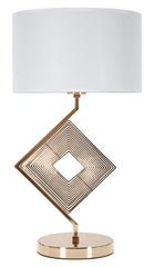 Lampe de table Move Métal doré abat-jour tissu blanc bordure dorée