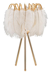 Lampe de table en métal doré abat-jour plumes blanches