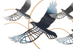 Panneau mural 3D Oiseau cadre métal doré