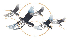 Panneau mural 3D Oiseau cadre métal doré