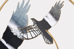 Panneau mural 3D Oiseau cadre métal doré