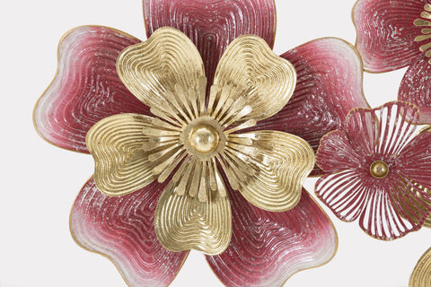 Panneau mural décoratif 3D en métal fleurs dorées et colorées