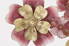 Panneau mural décoratif 3D en métal fleurs dorées et colorées