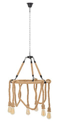 Lampe suspendue ronde en métal et corde 6 points lumineux