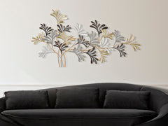 Panneau mural décoratif 3D en métal branches et fleurs