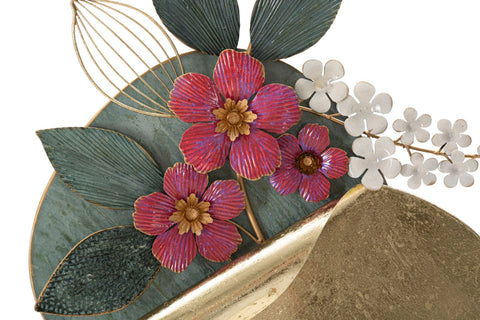 Panneau mural décoratif en métal 3D rond fleurs colorées