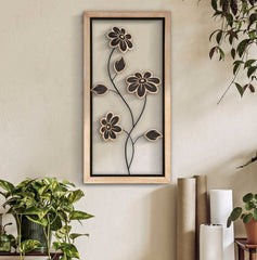 Panneau mural décoratif Girish métal et bois